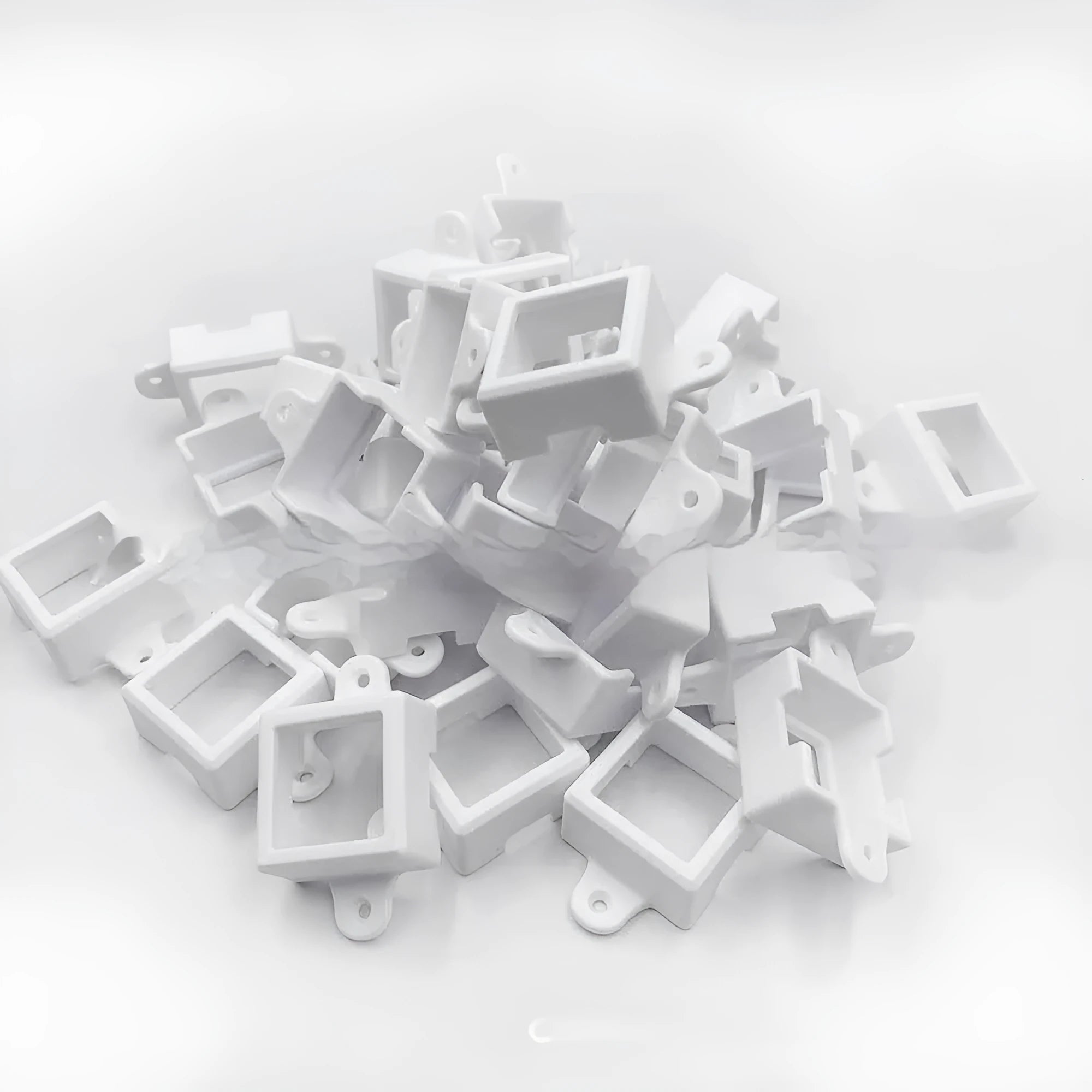 White plastic LED light bracket housing measuring 1.7cm by 6cm for light mounting