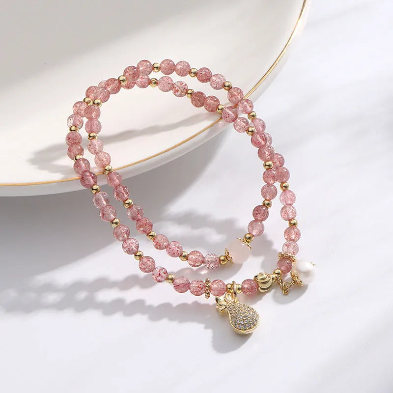 Women's geometric strawberry quartz crystal bracelet for money drawing and luck changing