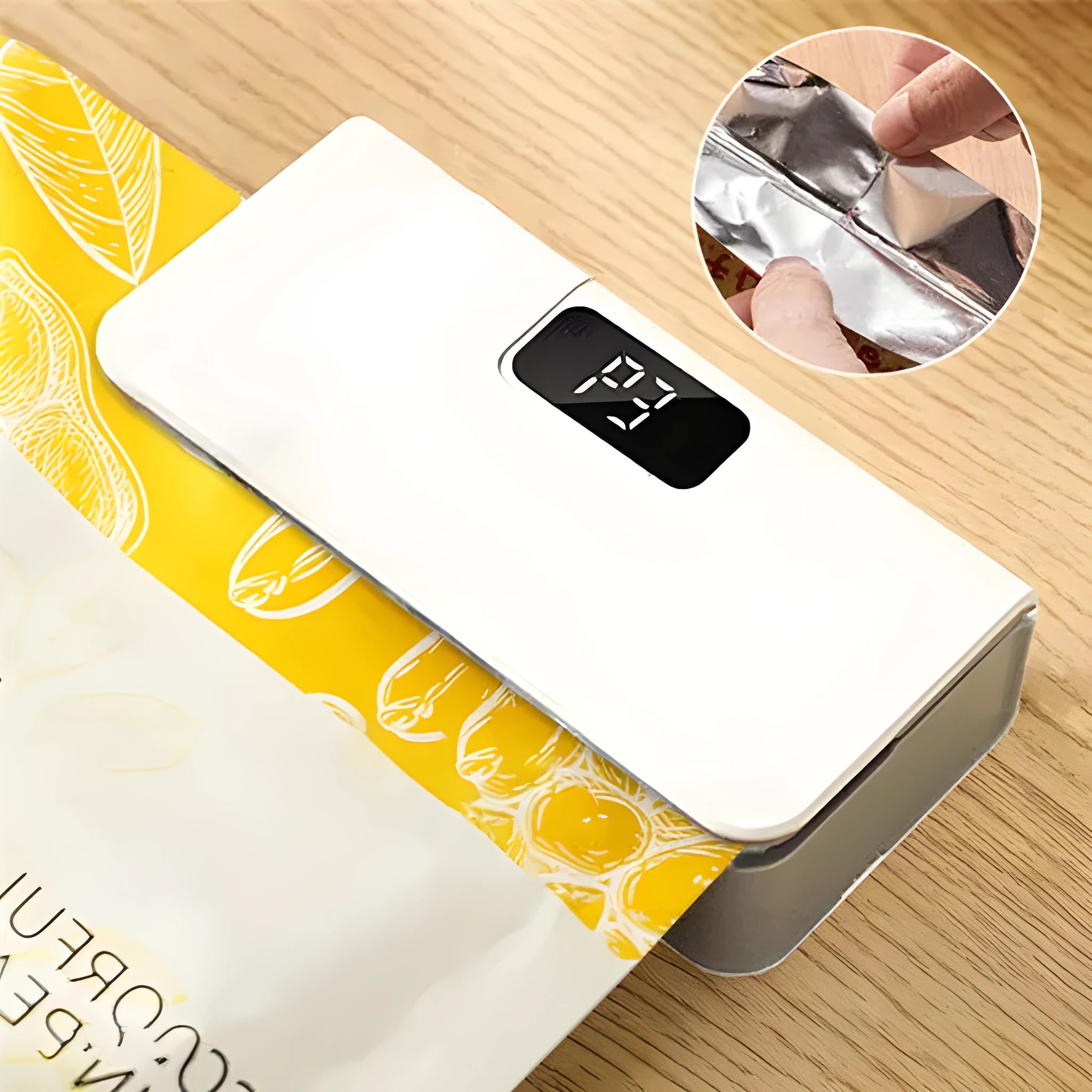 Small portable mini sealing machine heat seal food hand press snack plastic bag in white and blue