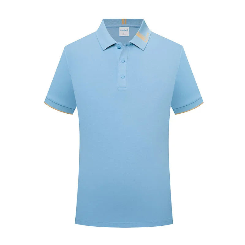 Women's cotton blend letter print lapel polo shirt in light blue, loose fit short sleeves