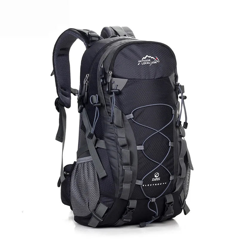 Polyester sports backpack in green colour showing front compartment and straps for outdoor use