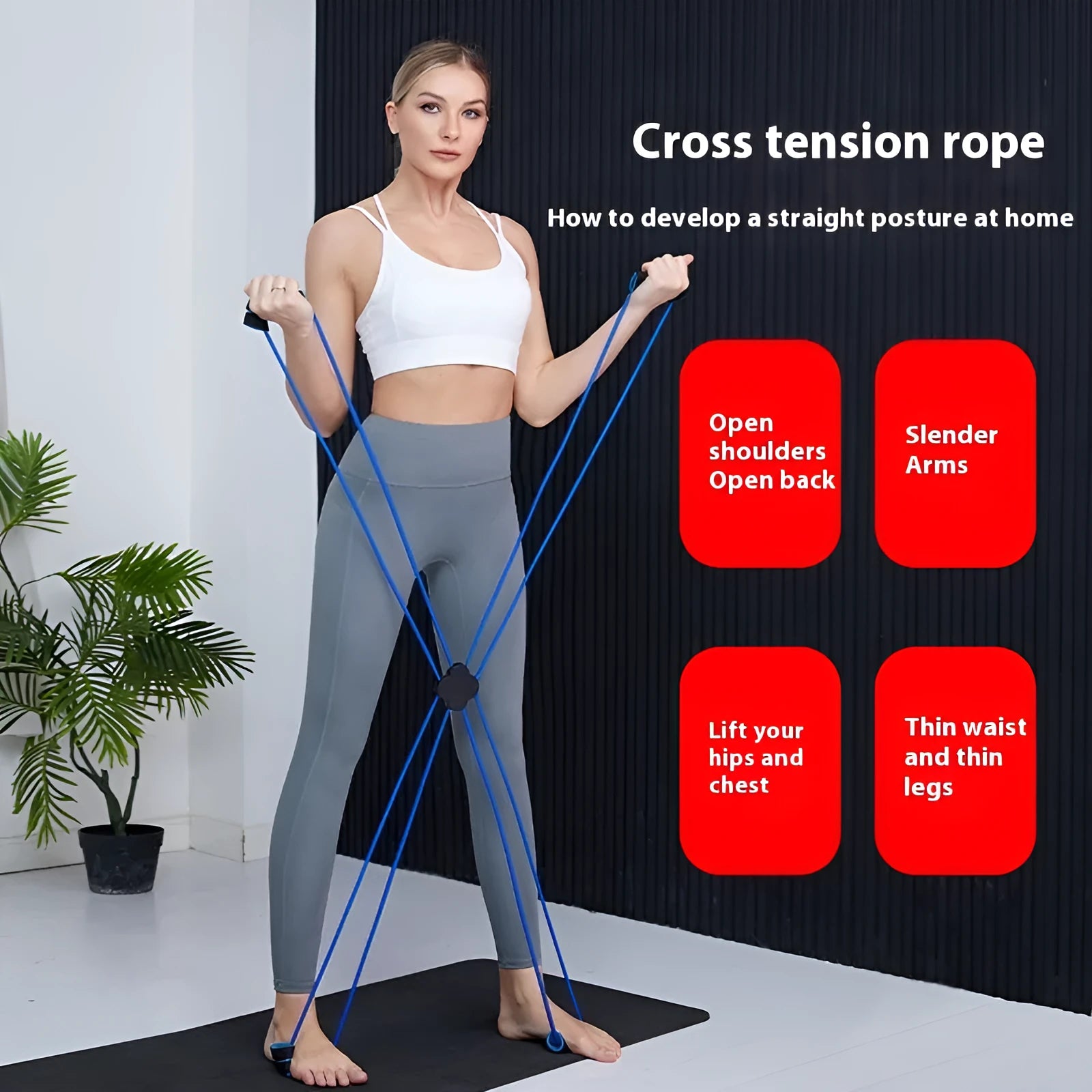 Blue or red TPR eight-character shoulder puller for female fitness training and body shaping exercises