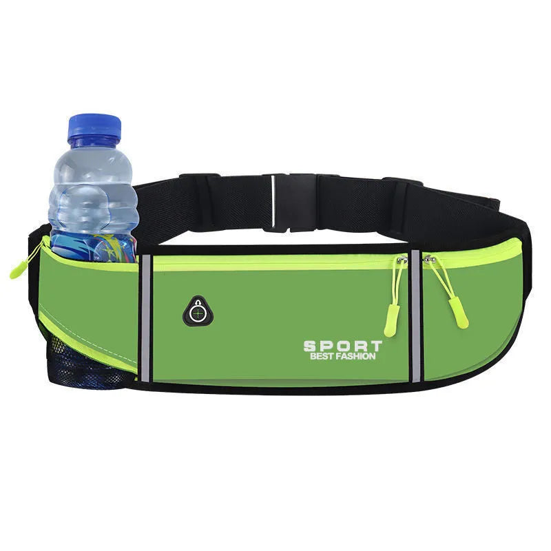 Waterproof Oxford cloth outdoor exercise running belt bag in fluorescent green with anti-theft pocket and adjustable waist strap