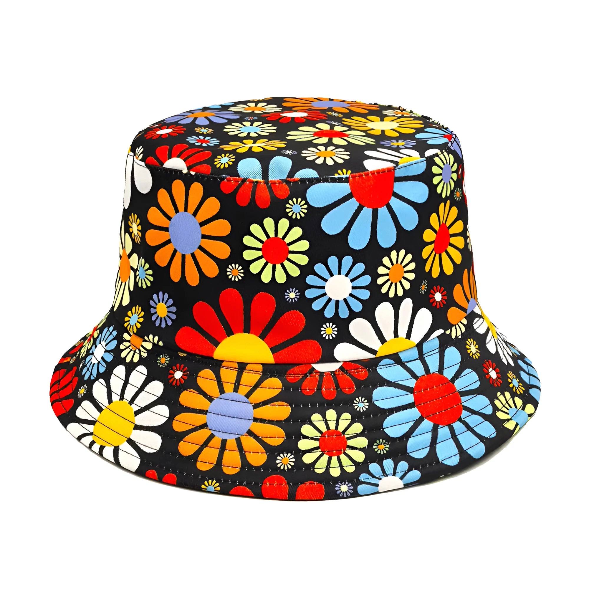Colourful floral pattern polyester bucket hat with dome crown design