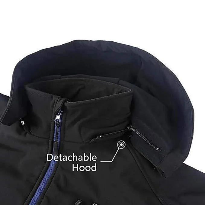 Black USB electric heating winter coat for men with waterproof windproof composite construction