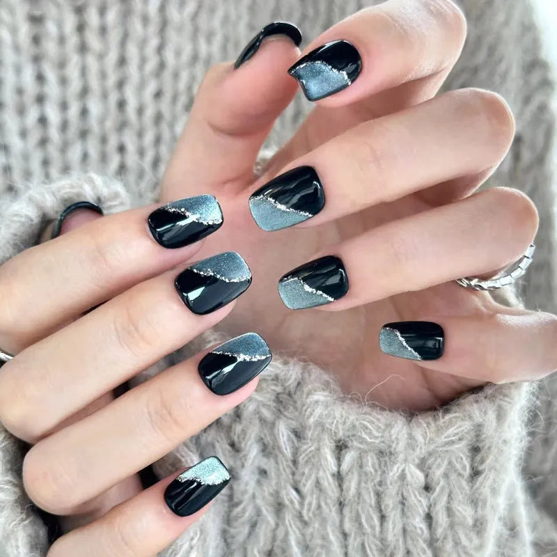 Sweet girl press on fake nails with short almond designs in random colours