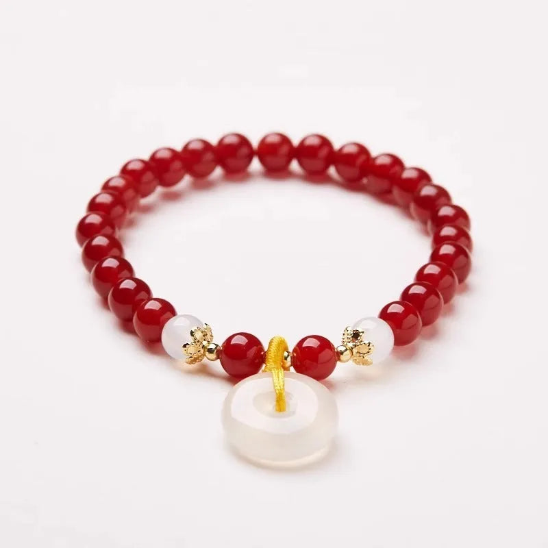 Handmade Chinese style bracelet with natural jinsi jade safety buckle and 6mm agate beads