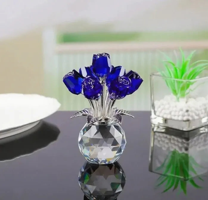 Geometric Chinese-style K9 crystal glass rose decoration in blue, red, purple, pink, yellow, green, or colourful.