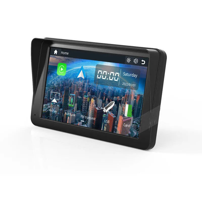 7 inch car smart screen with wireless Carplay and Android Auto on retractable bracket in vehicle