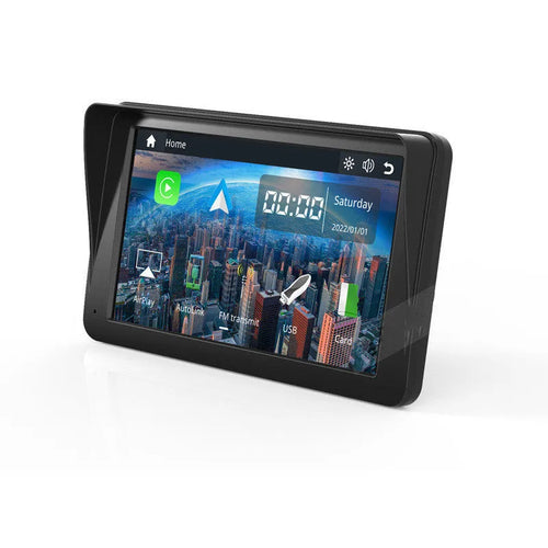 7 inch car smart screen with wireless Carplay and Android Auto on retractable bracket in vehicle