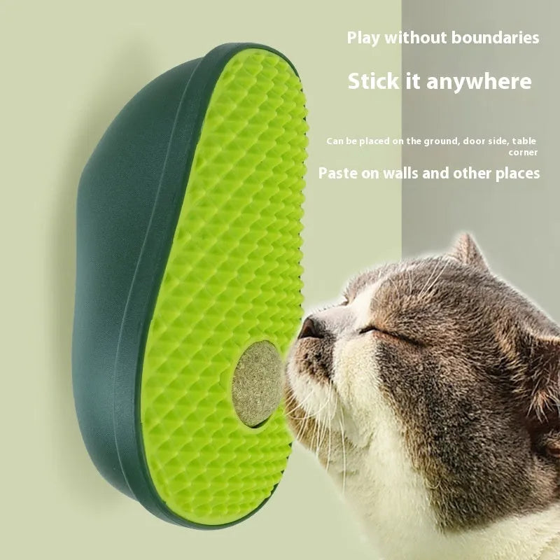 Avocado petting post cat scratch toy in green, made from ABS and TPR, 13.5 x 8.5 x 6 cm