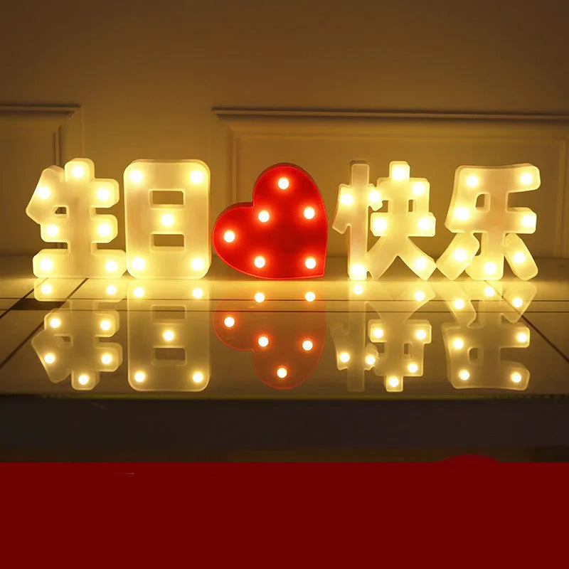LED letter lights 22cm plastic alphabet in picture colour for birthday party and proposal decor