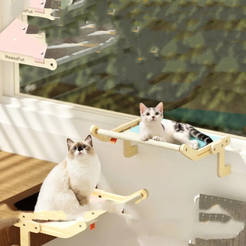 Grey powder wood cat hanging bed hammock measuring 470x395x215mm for window or balcony use.
