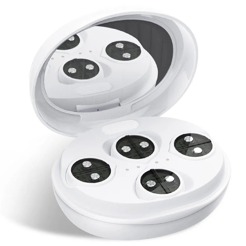 White wireless red light EMS eye and facial massager device for home beauty treatments