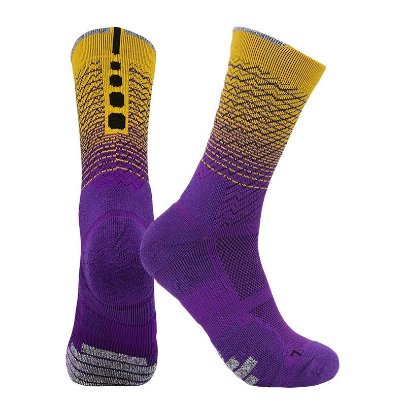 Adult polyester cycling socks in gradient white colour, quick-dry non-slip design for running sports