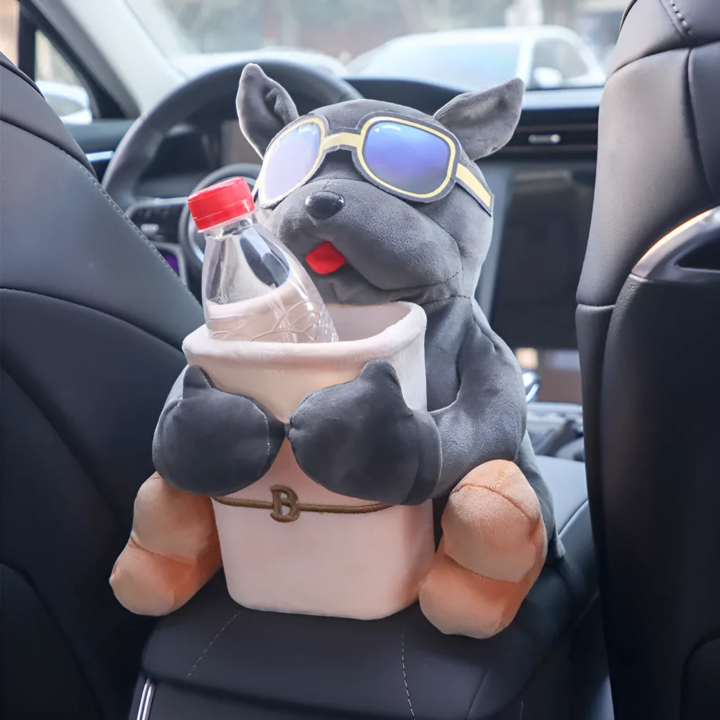 Plush car tissue box for flip armrest with dog design, 27x33cm