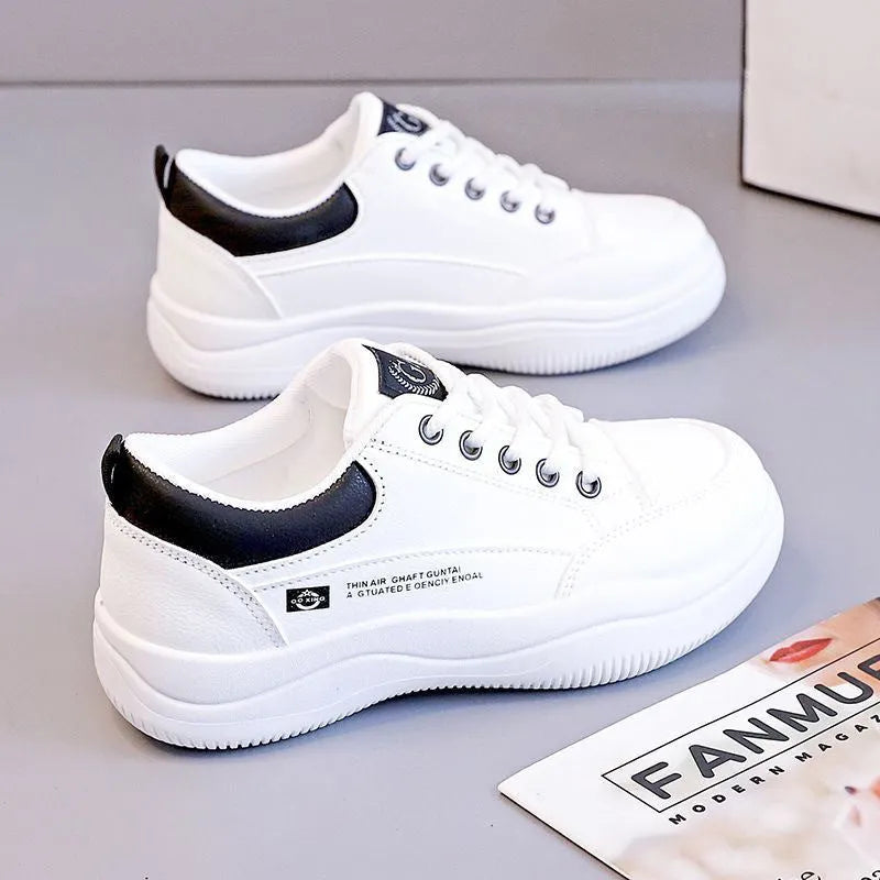 Women's white Korean-style leather pumps with cross straps and round toe
