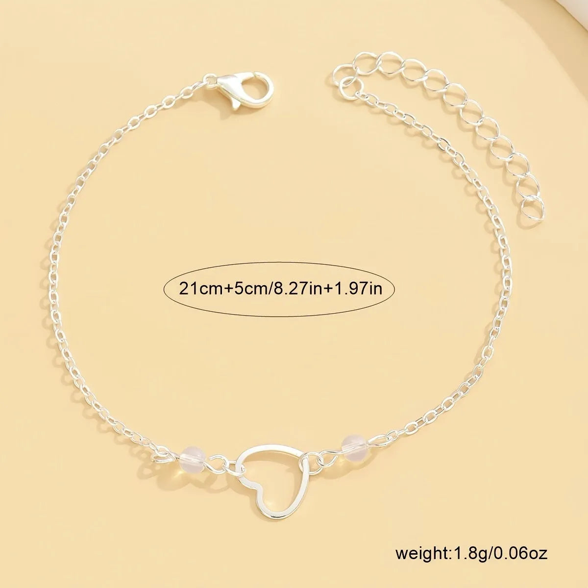 Women's adjustable heart-shaped pendant anklet in gold and silver geometric design