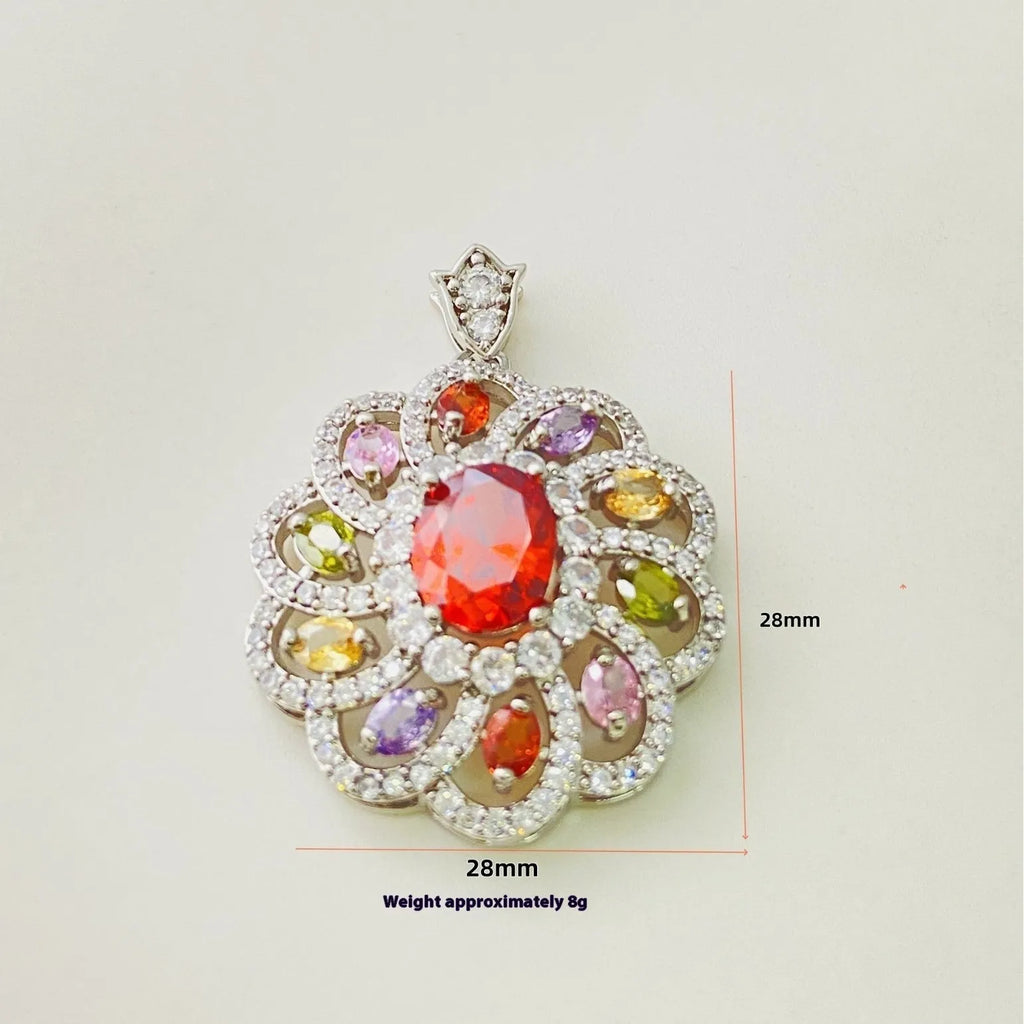 Women's floral pendant necklace with a colourful zircon stone in a gold, champagne gold, or platinum colour metal setting.