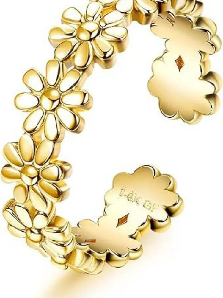 Alloy toe ring with real gold plating in four geometric patterns: golden diamond, flower, rhinestone, and water drop