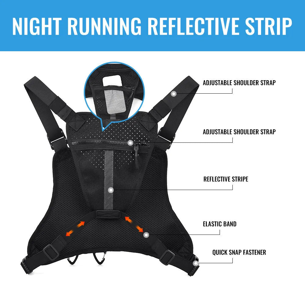 Oxford cloth chest bag designed as a riding vest in black, grey, and blue colour options