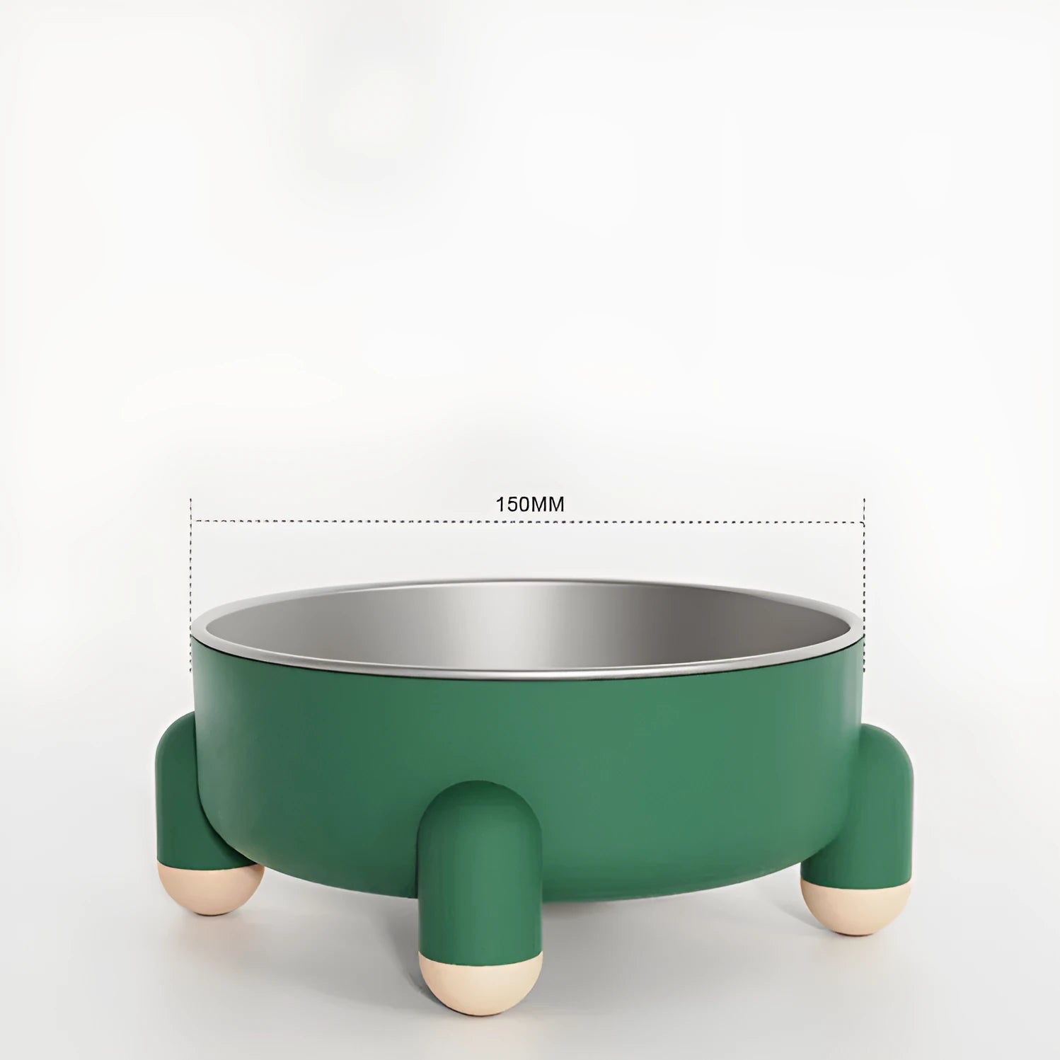 Green non-slip stainless steel raised pet bowl with anti-overturn base for dogs and cats.