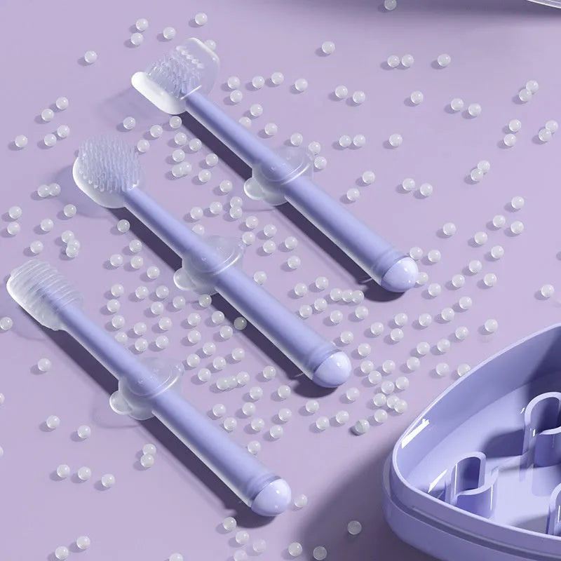 Purple flexible silicone toothbrush for cleaning dog and cat teeth