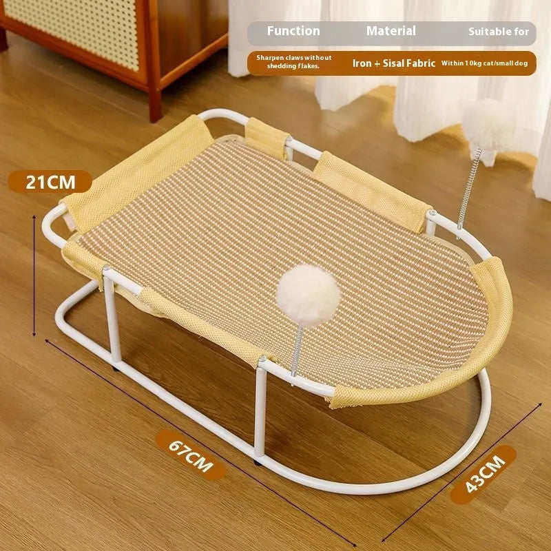 Breathable fabric cat kennel with bracket frame in gray yellow or linen style for indoor pet sleeping