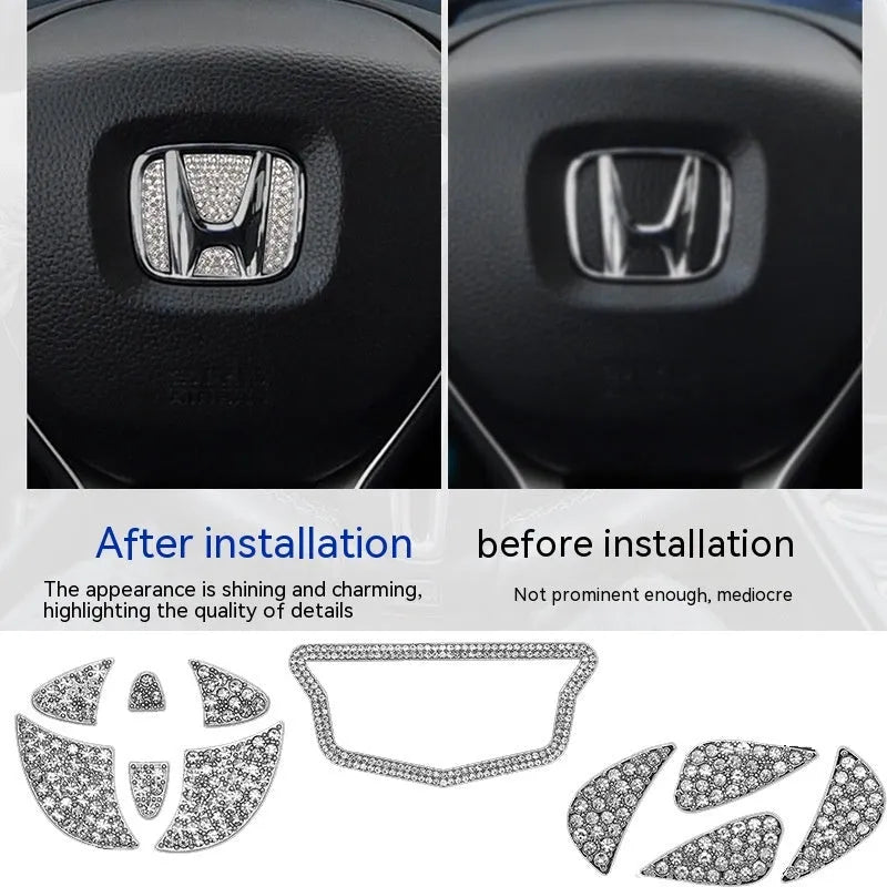 Zinc alloy car steering wheel sticker with diamond inlay pattern for Toyota models