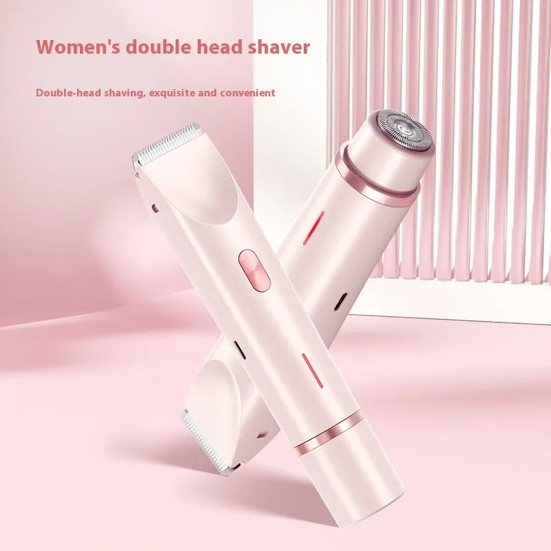 2-in-1 women's electric body hair trimmer double head shaver USB rechargeable pink for wet dry use on bikini line legs underarms