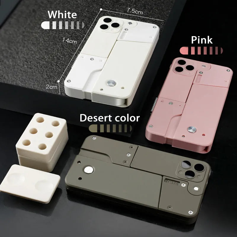 Folding mobile phone shape dart blaster toy in pink with soft EVA foam bullets