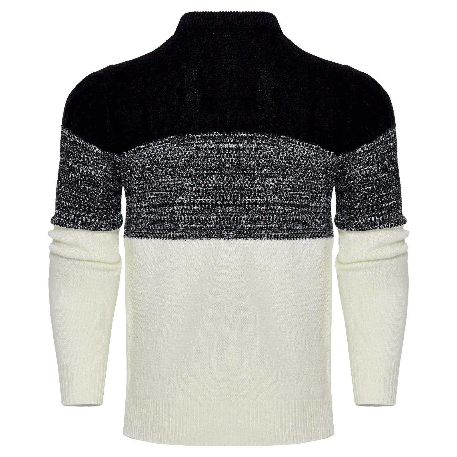 Men's casual colour block long sleeve cable knit pullover sweater in blue, with crew neck and ribbed cuffs