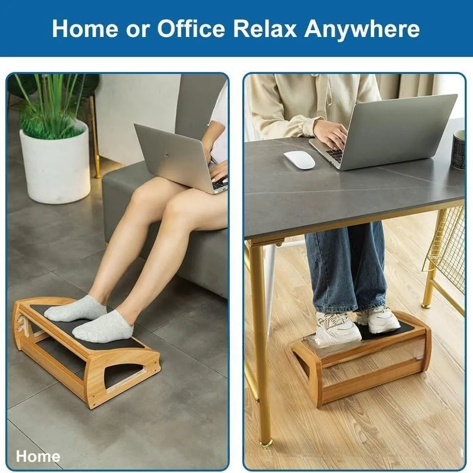 Natural wood colour solid bamboo office desk footstool for adult ergonomic support