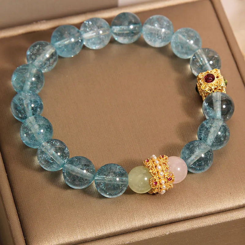 Blue crystal bracelet for women with natural cube sugar crystals and flexible ring in New Chinese style