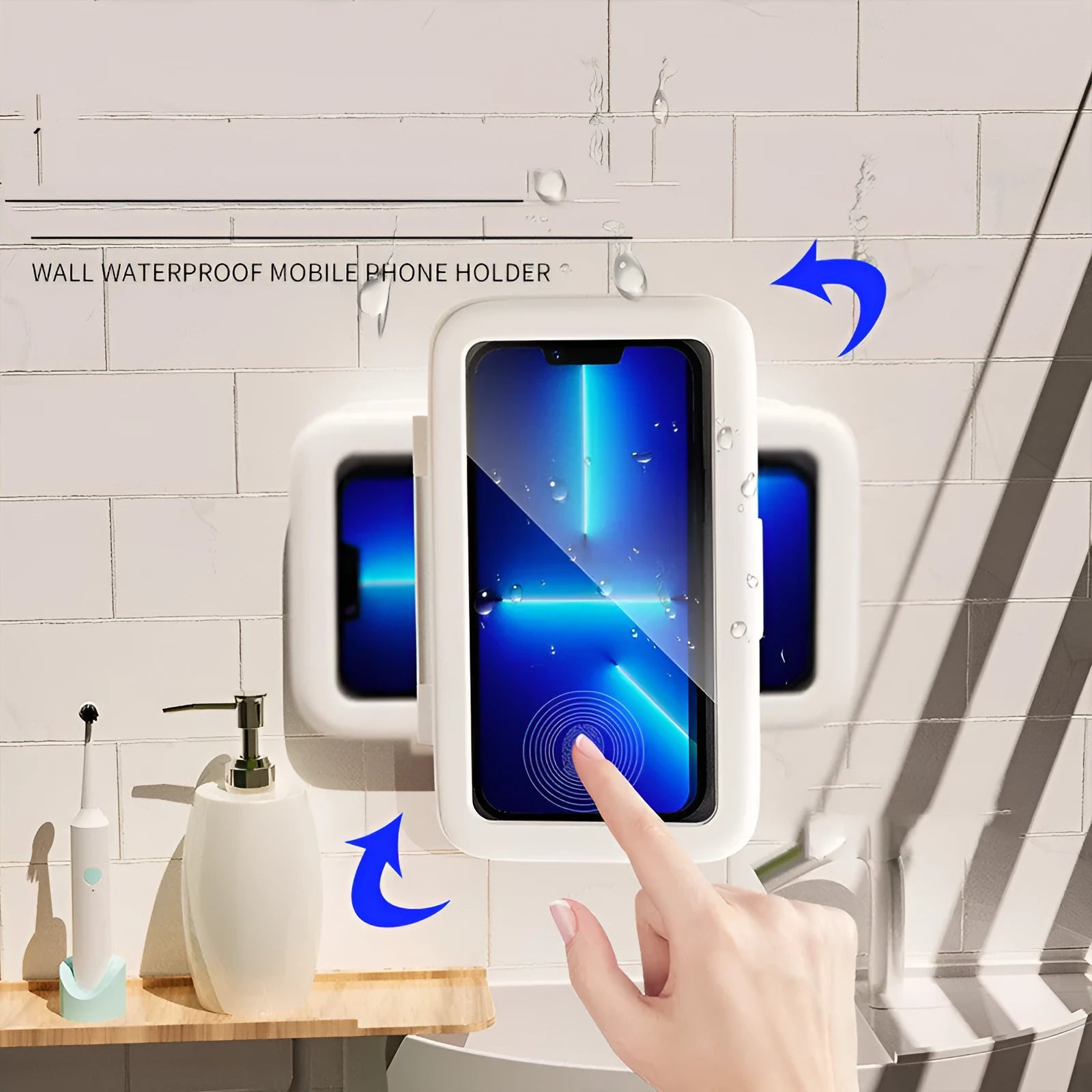 Waterproof shower phone holder case with touch screen for bathroom and kitchen mobile phone protection