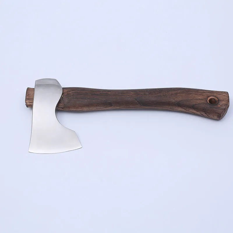 Camping axe with wooden handle and high carbon steel blade for outdoor use
