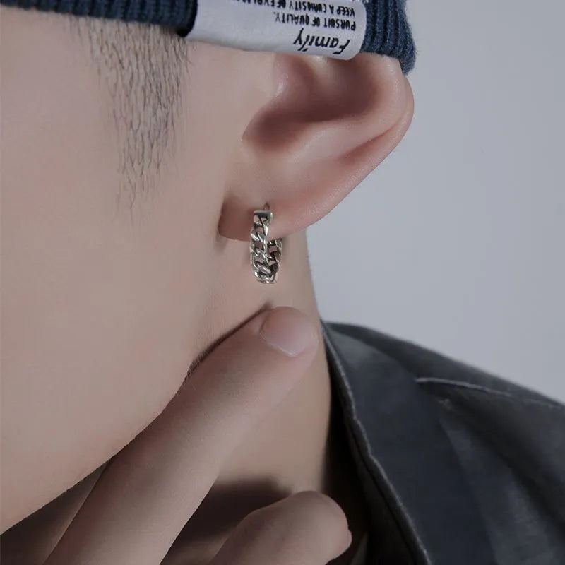 Men's copper geometric hip hop earrings in silver finish showing 10mm and 14mm West Coast style studs