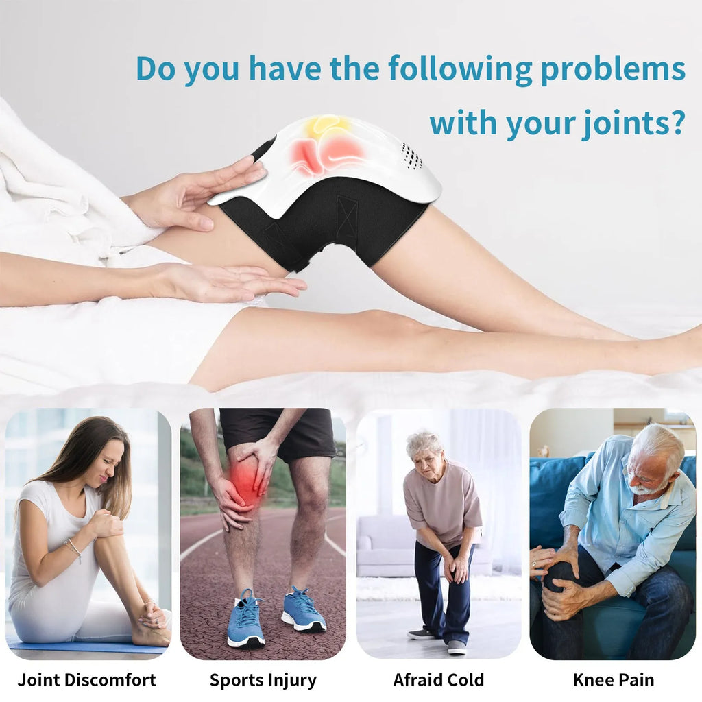 Intelligent electric knee massager in white colour with kneading, heating, infrared laser, and vibration functions