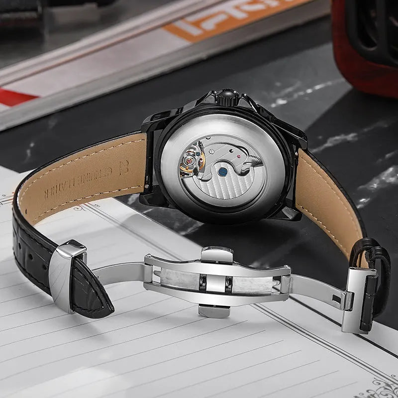 Men's waterproof automatic business watch with luminous features and 13mm thickness