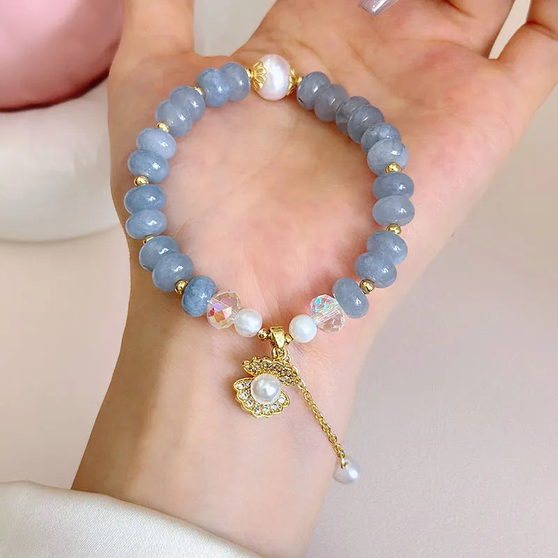 Natural aquamarine pearl shell bracelet handmade for women travel commemoration gift