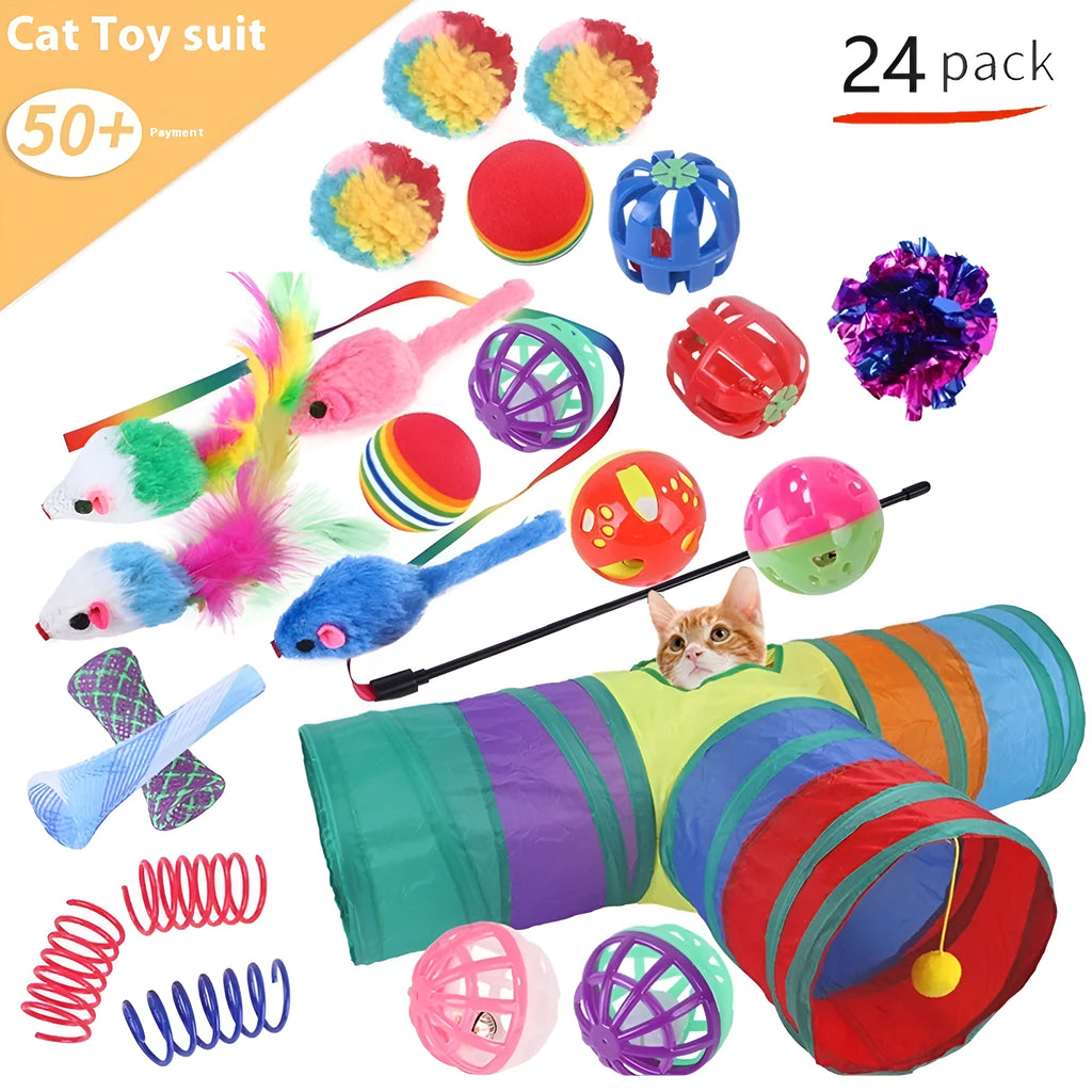 Plastic cat channel toy in multiple colours with accessories for interactive play