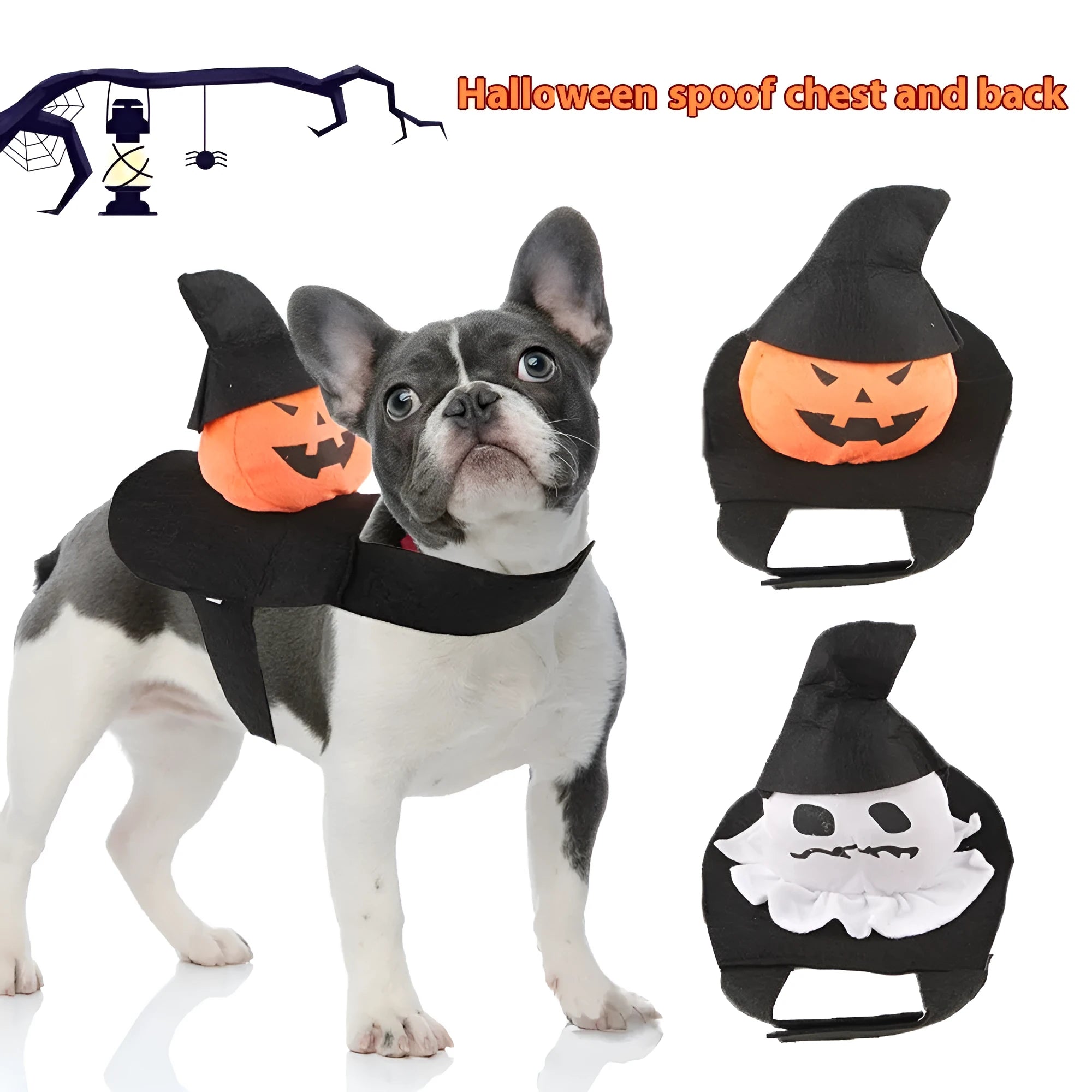 Dog Halloween pet costume in ghost colour made from PP cotton, available in sizes S M L XL