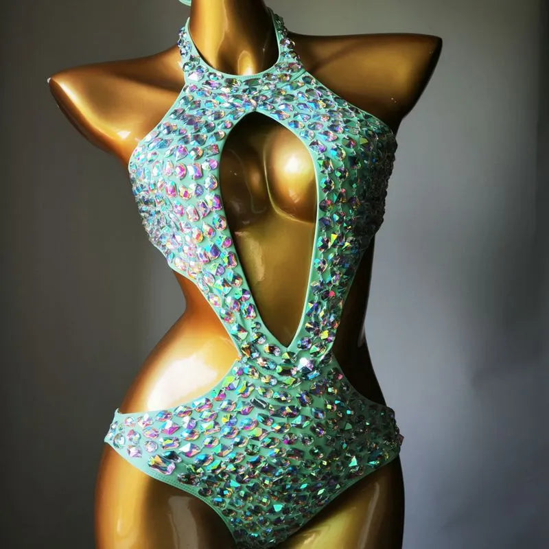Women's one-piece mesh diamond swimsuit in black, green, army green or brown colours