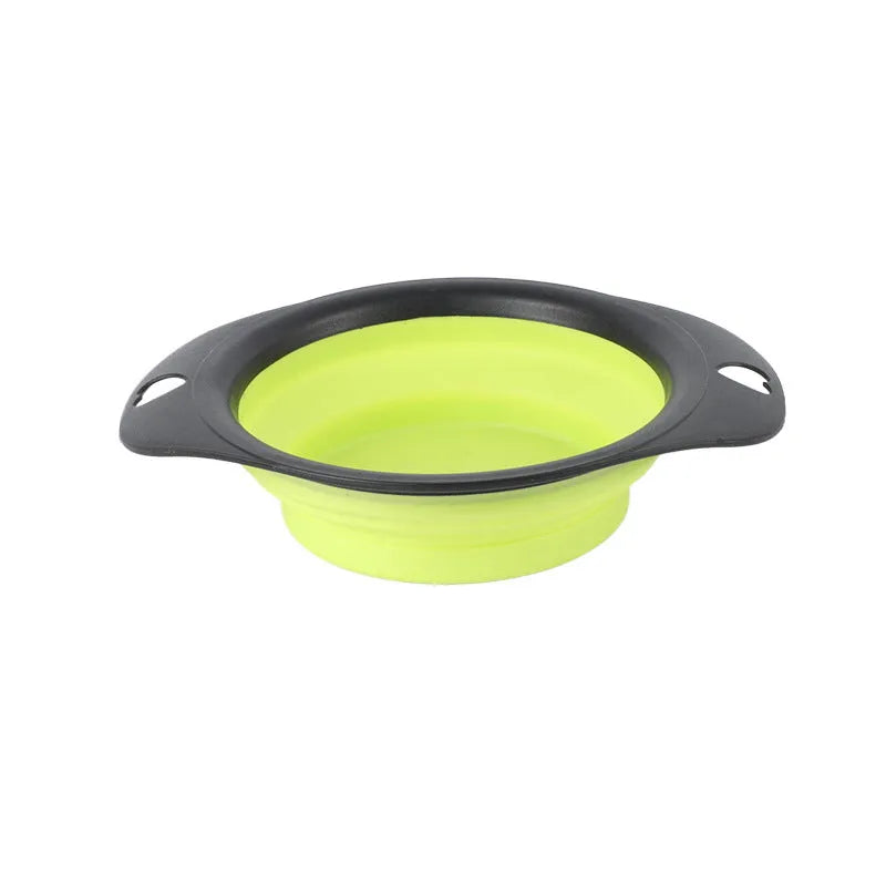 Silicone folding bowl for pets in black, collapsed flat for portable storage