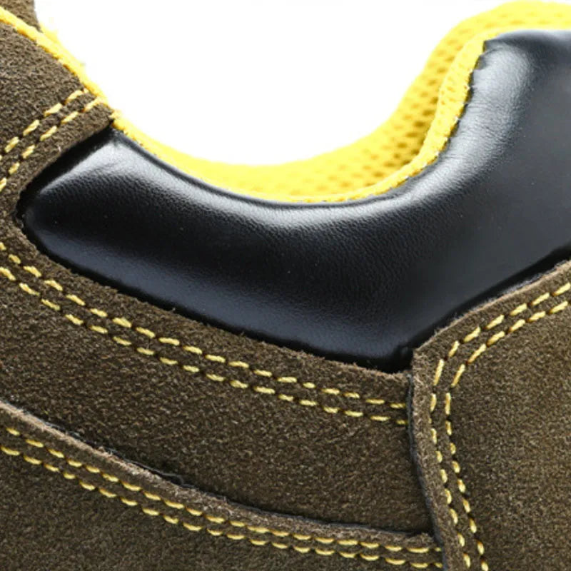 Bronze cow suede steel toe safety shoes with low-cut design and solid sole