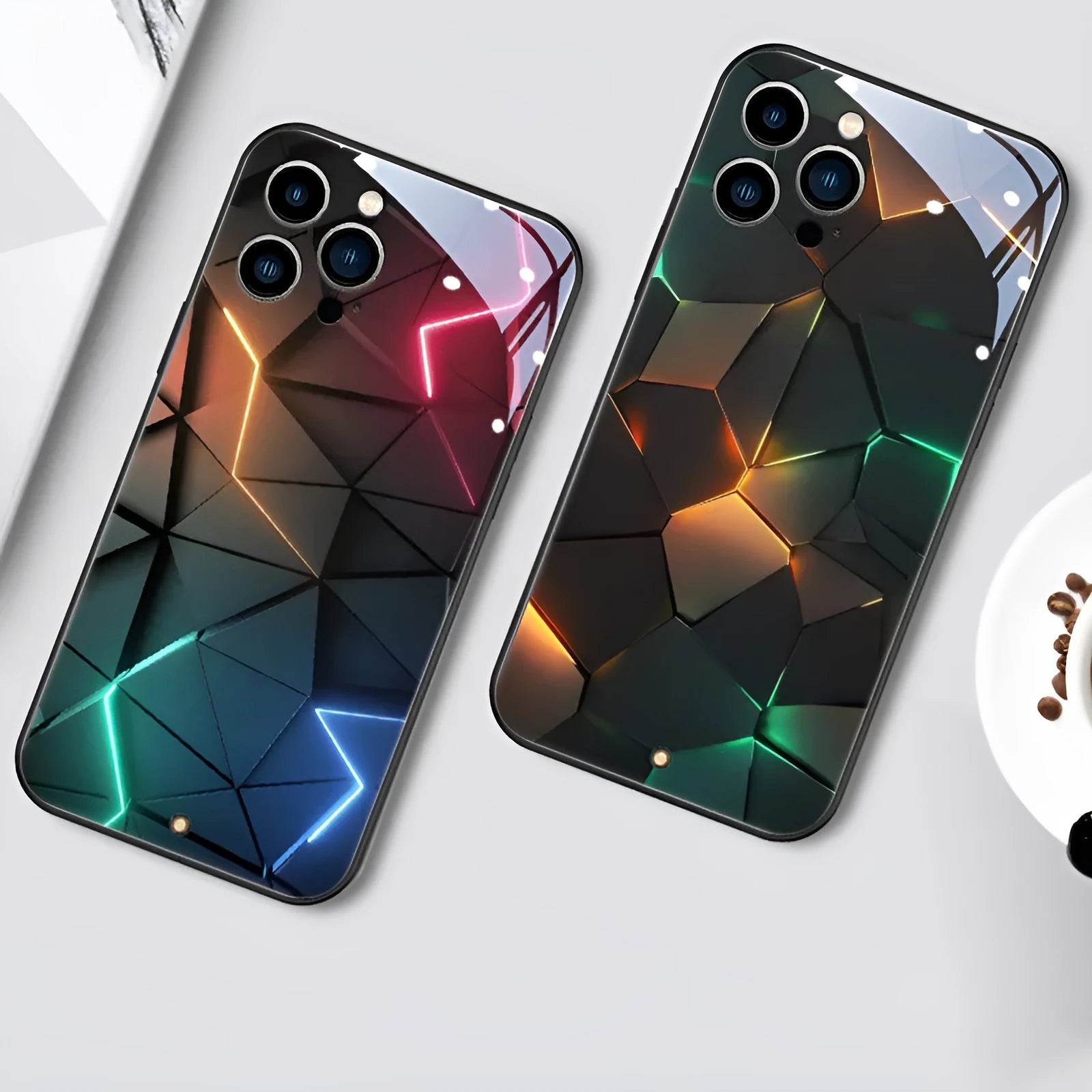 Xpress 14 tempered glass iPhone case with illuminated light-up notification feature on a phone.