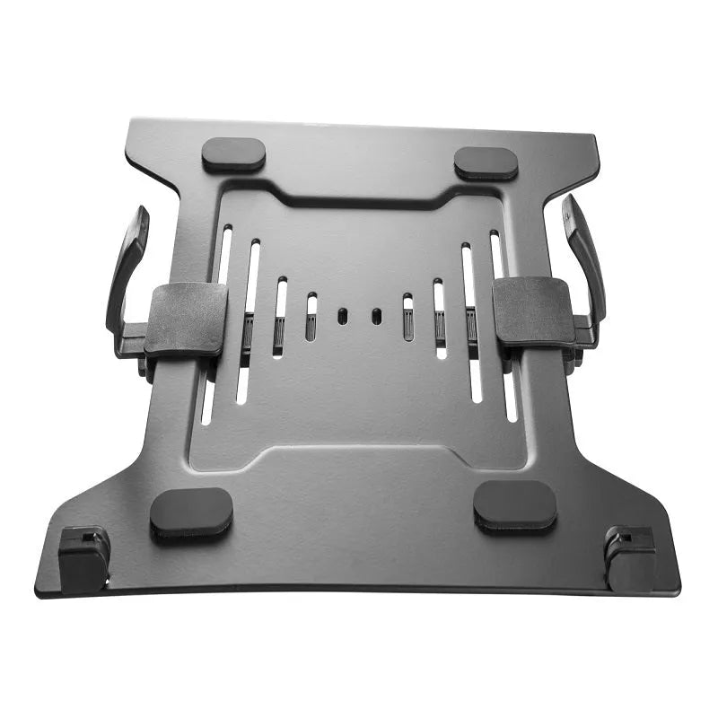 Notebook stand tray with open base for heat dissipation, supports laptops up to 17.3 inches, in a black plastic and metal finish