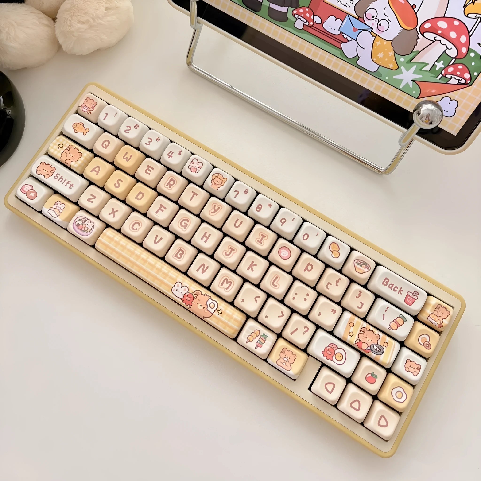 140-piece Rabbit Bear Restaurant themed PBT keycap set for mechanical keyboards with EOA height profile