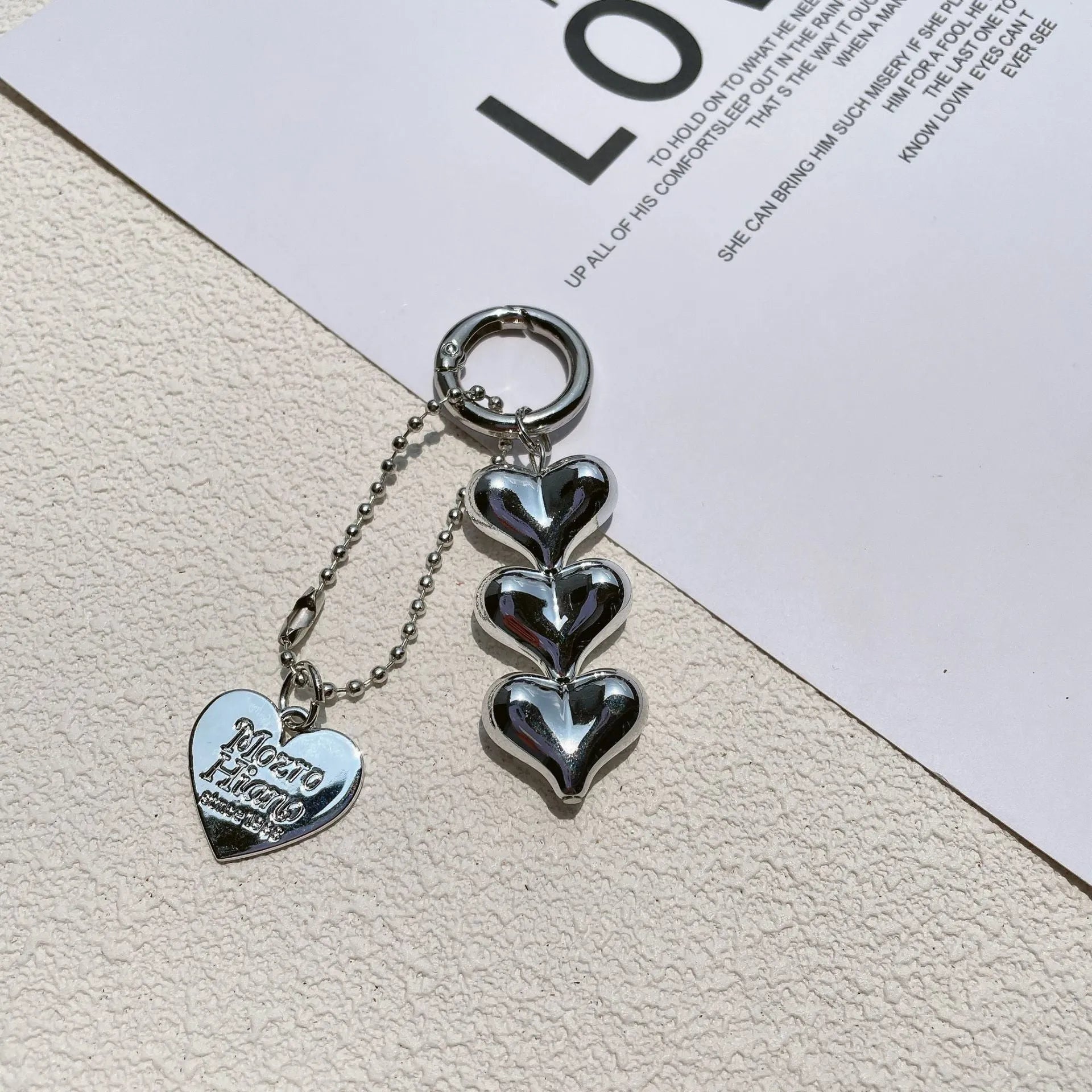 Acrylic Love Heart key ring with electroplated finish in metallic gold colour on a keychain