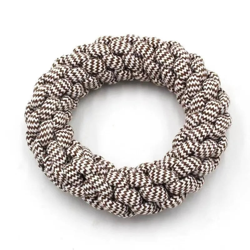 Cotton string molar braided ring knot toy for pets, 18cm woven ring, random colour